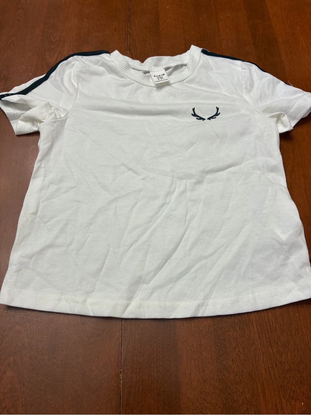 SHEIN White Tee with Navy Laurel Accents